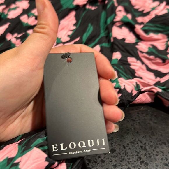 Eloquii Black Pink Floral Easy Tie Front Midi Dress Size 26/28 - Picture 4 of 8